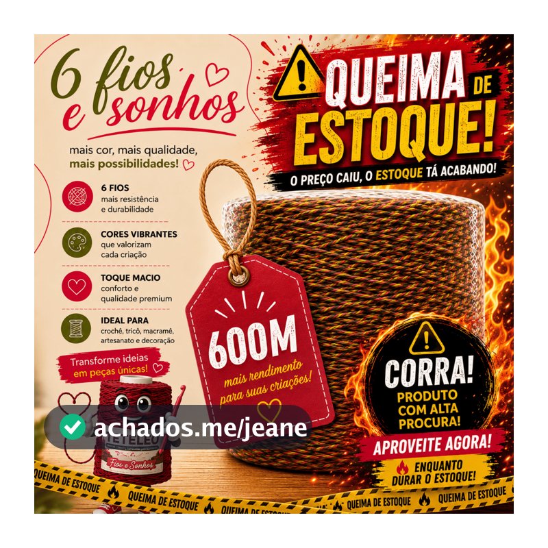 Barbante TeteLeo Queima De Estoque Nº 6 600 Metros – Fio Premium para Crochê |  Extra Macio, Sem Poeira e Não Desbota