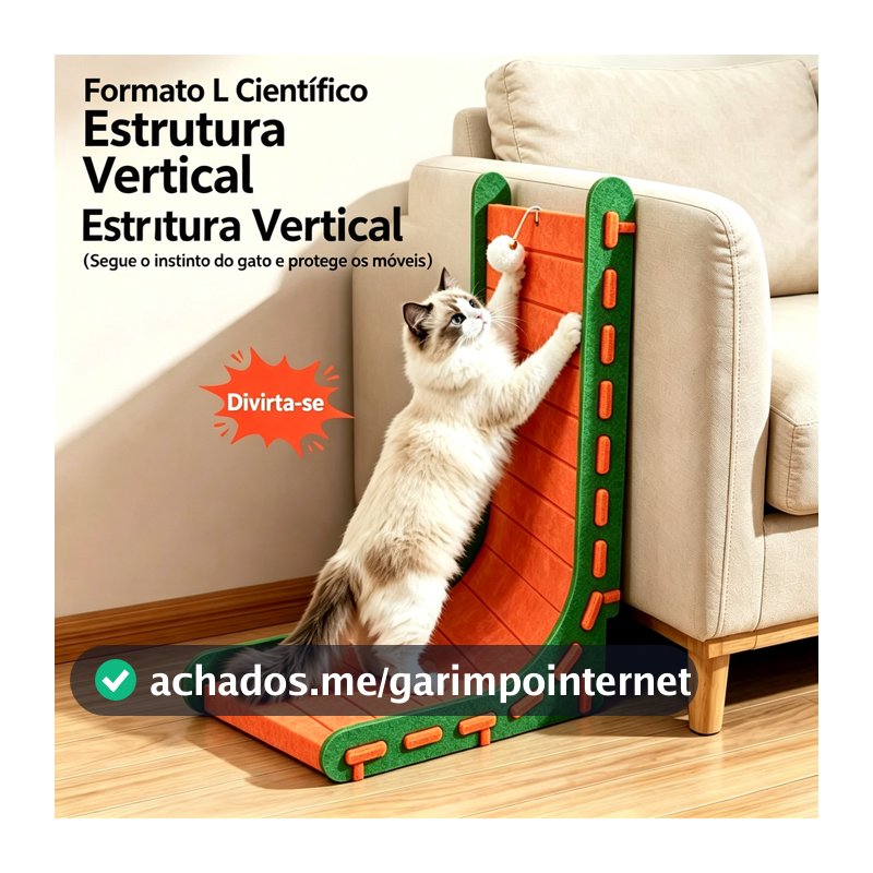 Arranhador de Gato Formato L em Feltro Resistente, Vertical 90° vira cama, com bola brinquedo sem soltar fiapos