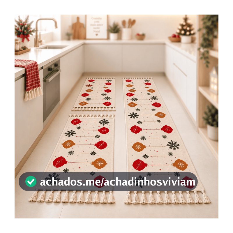 Jogo de Passadeira Natal 3 Peças de Tear Tapete de Cozinha Decoração Natal