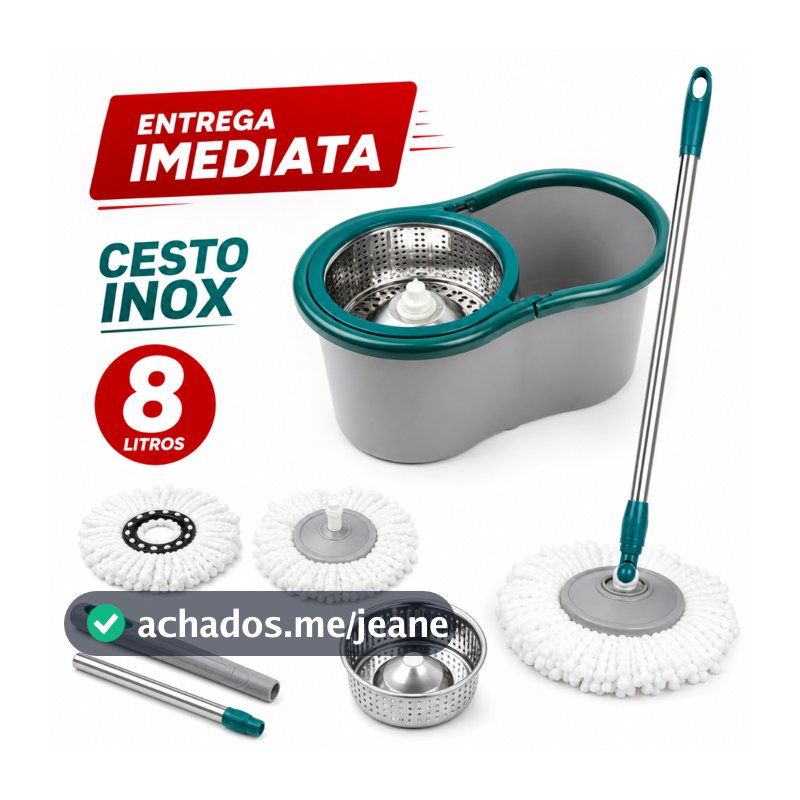 Balde Esfregão Giratório Inox Mop Pro Fit Limpeza Geral