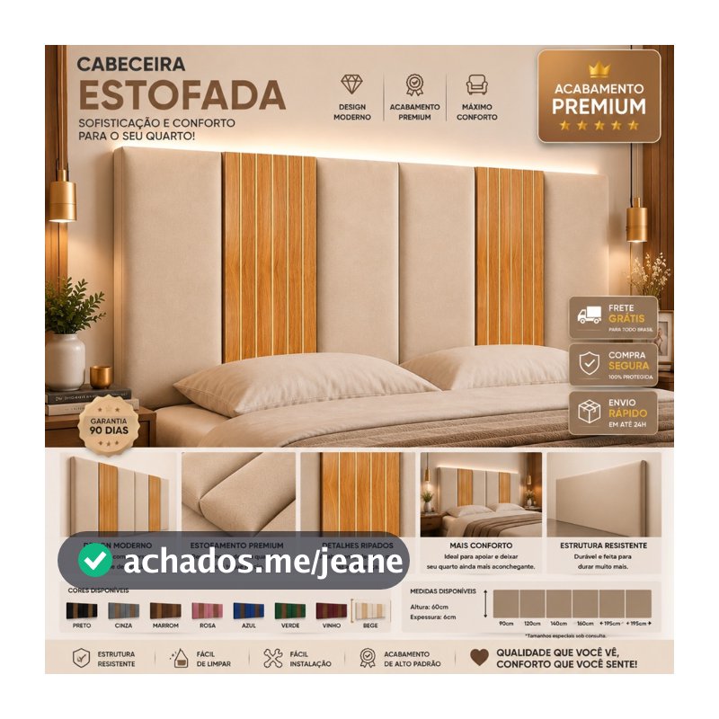 Cabeceira Estofada Premium Modular com Ripas – 9 Peças | Casal, Queen e King (2 Kits Necessários)