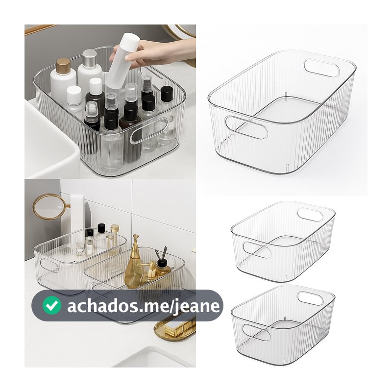 Kit Caixa de Armazenamento Decorativa Transparente Com Alça Organizador Banheiro Cozinha Multiuso
