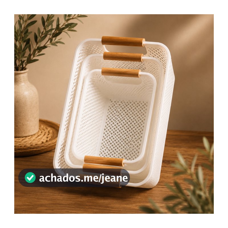 Cesto organizador com alças em bambu – Multiuso para casa, banheiro, lavanderia e escritório
