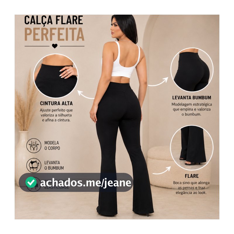 Calça Flare Feminina Inverno Suplex Premium Cintura Alta Confortável levanta bumbum Zero Transparência