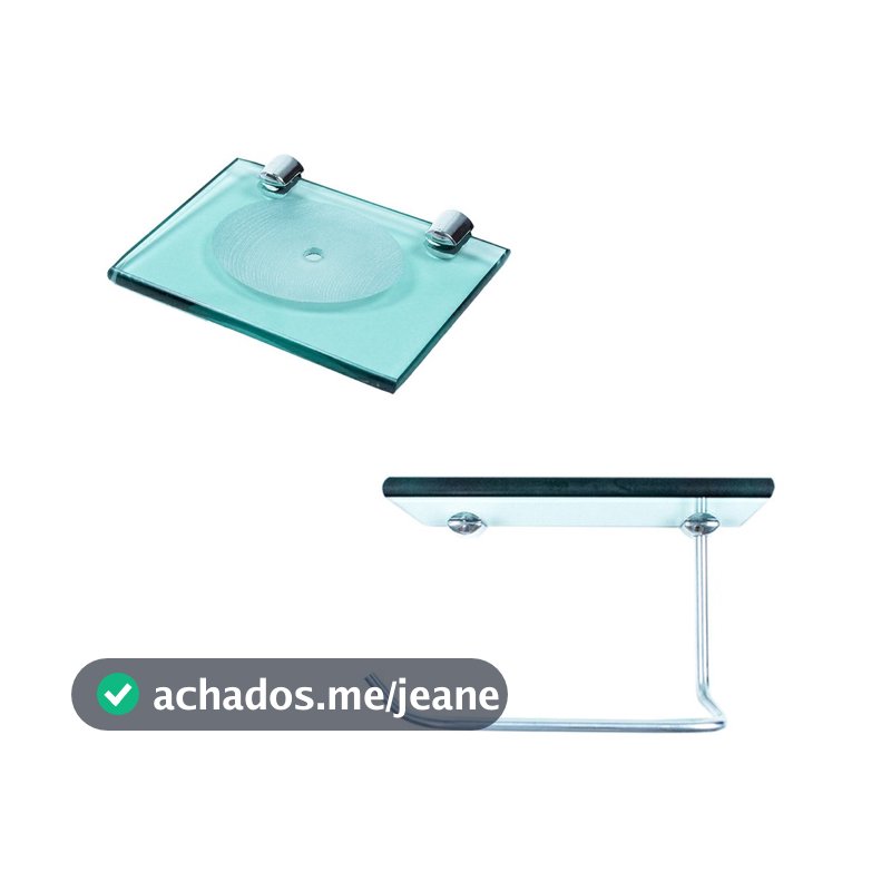 Kit 2 pçs Porta papel higiênico com prateleira em vidro + Saboneteira em vidro acessórios para banheiro