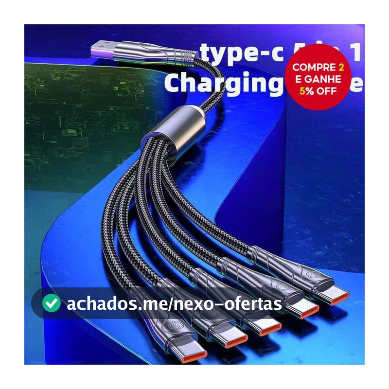 [Cabo De Carregamento 5 Em 1] Multiportas Com Núcleo De Cobre Trançado Tipo C Para USB 2.0 Android , Huawei , Xiaomi , T