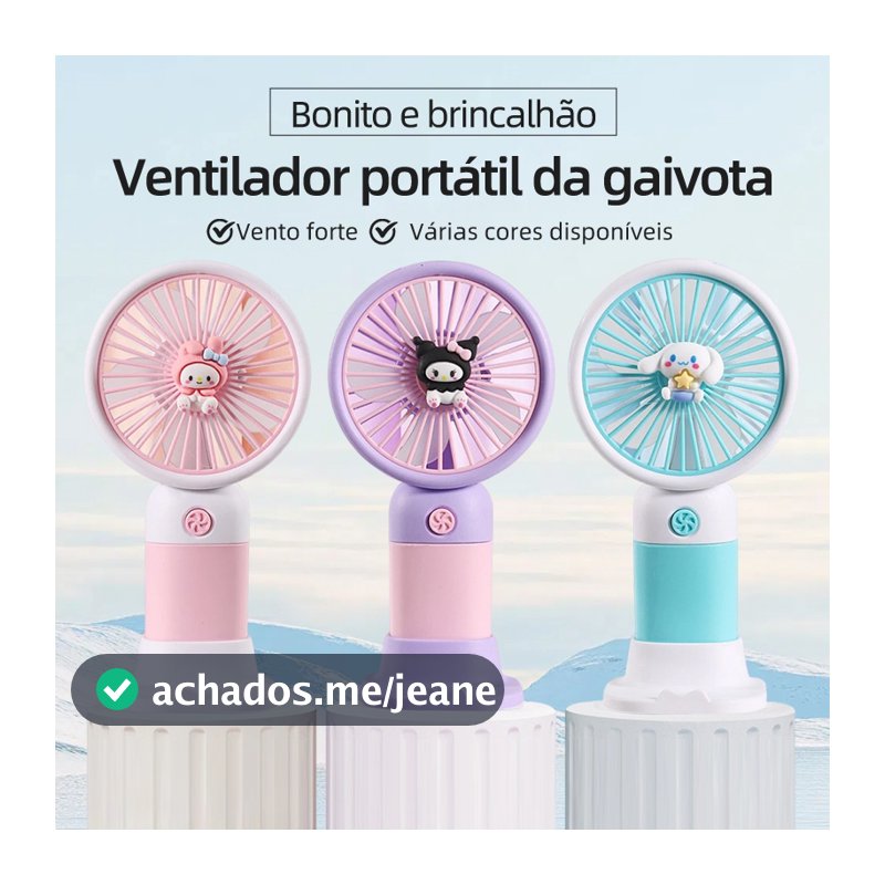 Mini Ventilador Portátil USB Recarregável Silencioso 3 Velocidades Cartoon Infantil C/ Suporte Mesa