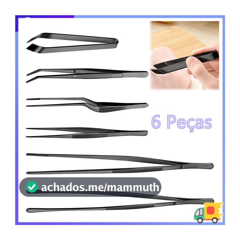 Alicate de pinça de cozinha, conjunto de pinças de cozinha de aço inoxidável preto de 6 peças, pinça de Chef profissiona