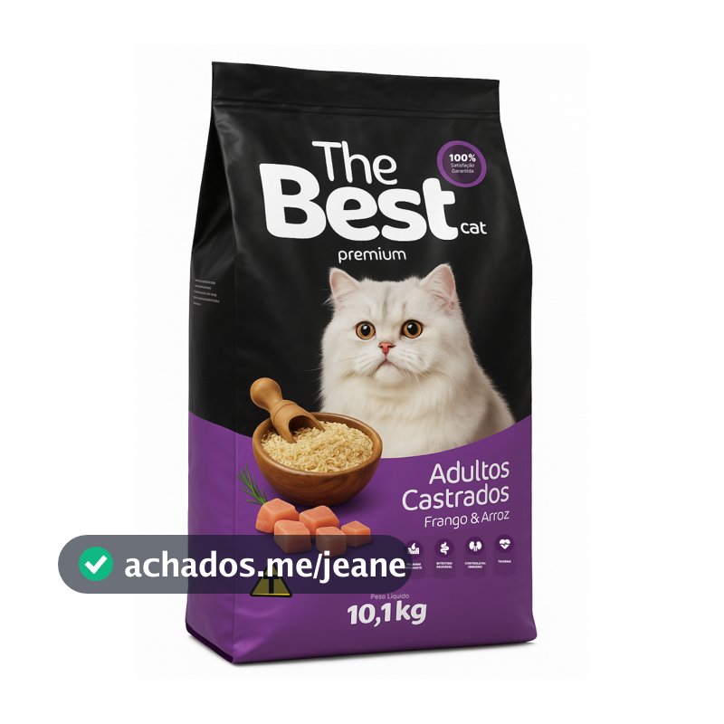 The Best Cat - Ração Para Gatos Adultos e Castrados - Sabor Frango Com Arroz - Embalagem 10,1 kg