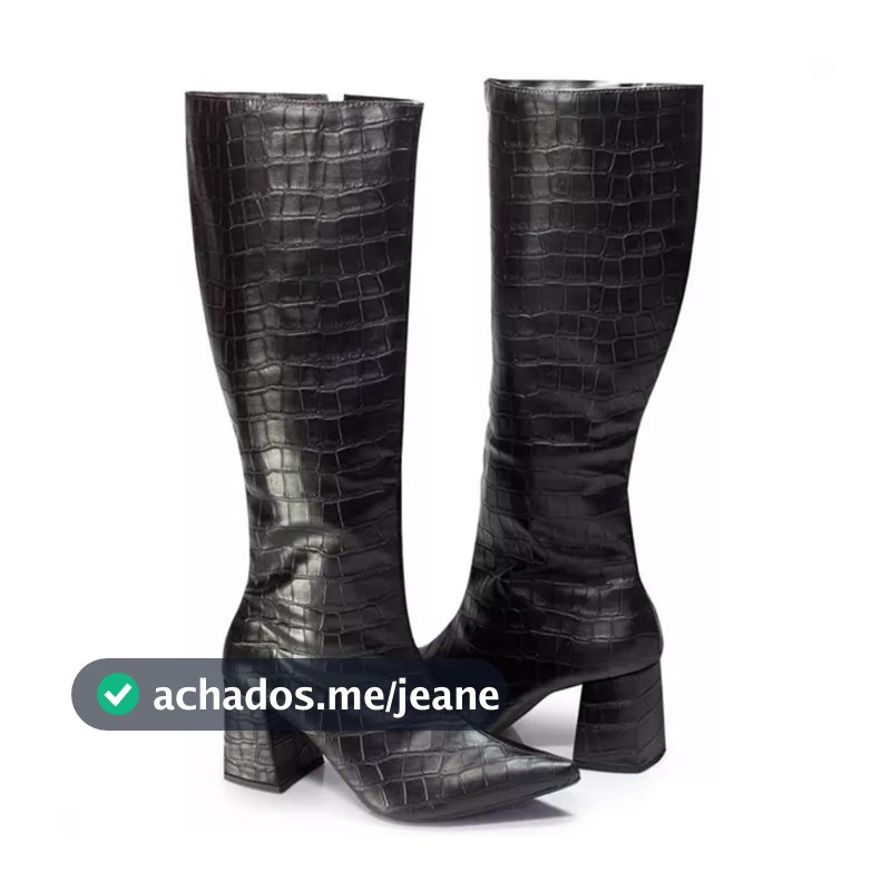 Bota Feminina Cano Longo Modelo Bico Fino Salto Bloco Grosso Atual Festa Última Moda