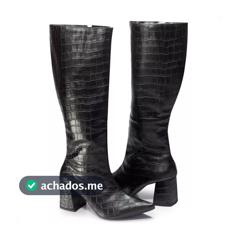 Bota Feminina Cano Longo Modelo Bico Fino Salto Bloco Grosso Atual Festa Última Moda