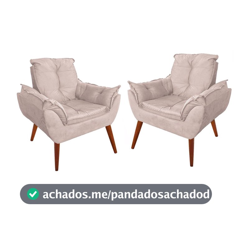 Kit 02 Poltrona Opala Decorativa Sala Quarta Suede Premium Várias Cores Para Amamentação, Recepção