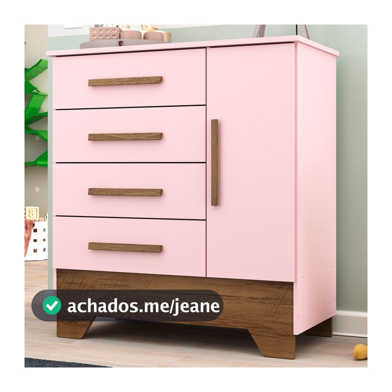 Cômoda Infantil Kids 1 Porta 4 Gavetas Rosa/Nature - Panorama Móveis