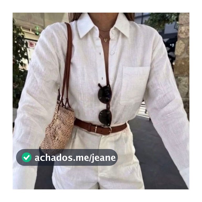 Camisa Feminina De Linho Social Com Botão Manga Longa Com Bolsos