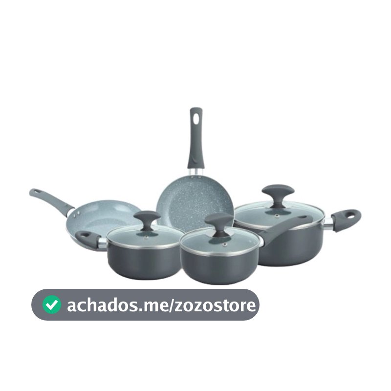 Conjunto de Panelas Cerâmica Cazza Chef Cinza 5 Peças