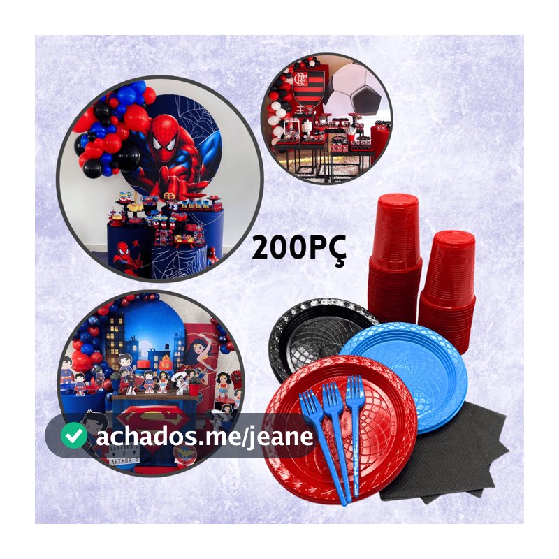 Kit Festa Aniversário Descartável 200 Peças Temático Criança Personagens: 50 Pratos, 50 Copos, 50 Garfos 50 Guardanapos