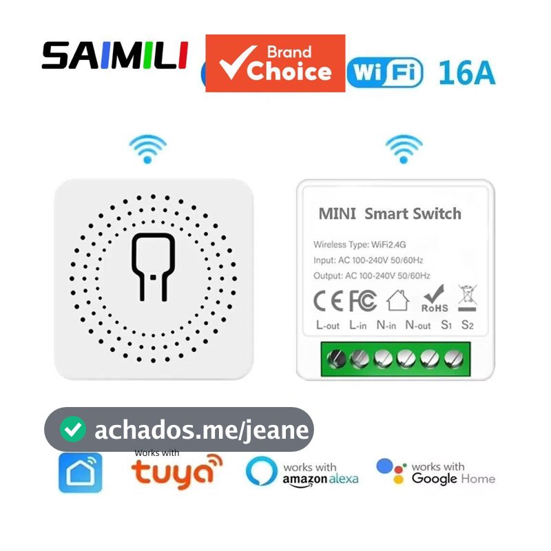 SAIMILI Para Tuya 16A WiFi Interruptor Inteligente Monitoramento de Energia 2 Vias Temporizador Relé Funciona com Alexa
