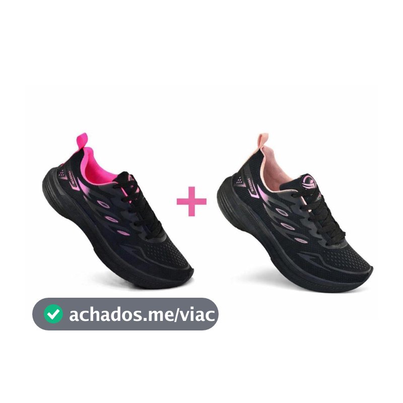 KIT 2 PARES Tenis Feminino Escolar Academia Original FREEDOM Corrida Caminhada PROMOÇÃO PRETO PINK + PRETO ROSE BLACK