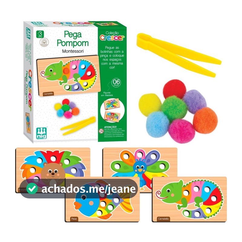 Jogo Educativo Madeira Crescer Pega Pompom Montessori Pedagógico - Nig Brinquedos