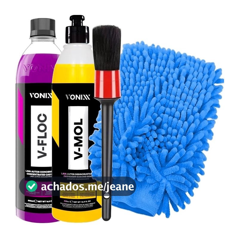 Kit Lavagem de Moto Shampoo Neutro V-Floc Vonixx e Shampoo para Barro V-Mol Vonixx Pincel e Luva