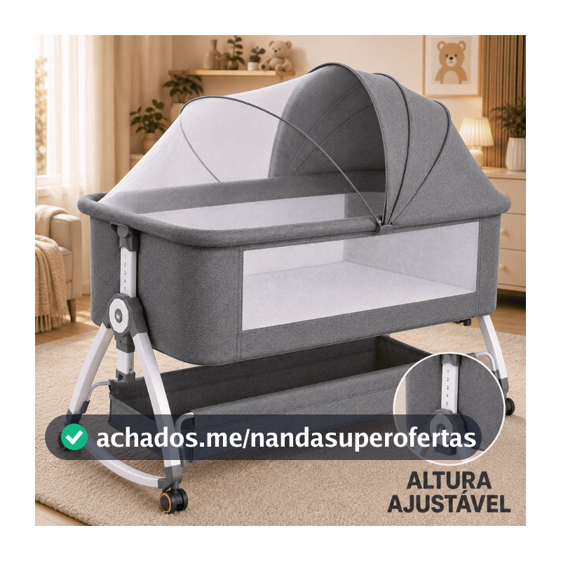 Moisés Portátil para Bebê com Função Balanço, Mosquiteiro e Trava 15kg