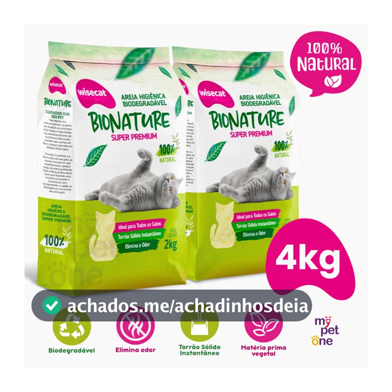 Kit 2 Areia Biodegradável 2 Kg Bionature para Gatos Wisecat
