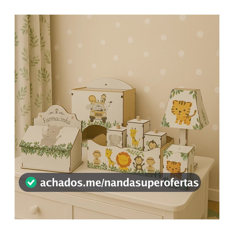 Kit Higiene Bebê Safari 8 Peças Mdf Mult uso adesivado