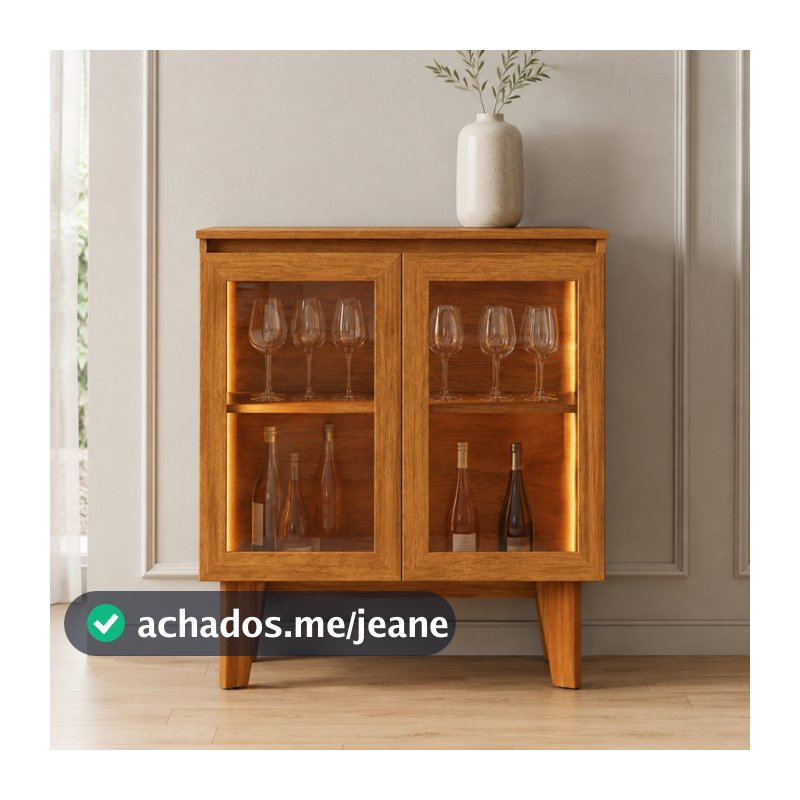 Balcão Buffet Krypton 2 Portas com Vidro e LED Interno Off White Nature para Sala de Jantar