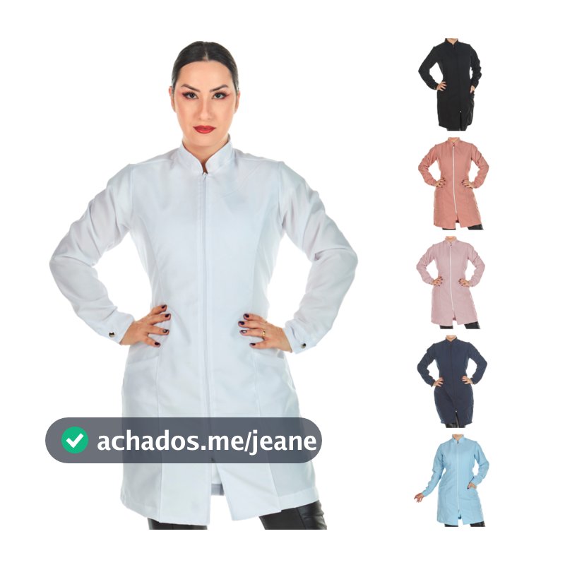 Jaleco Feminino Acinturado Oxford Manga Longa Com Zíper Gola Padre Várias Cores Estética Enfermagem