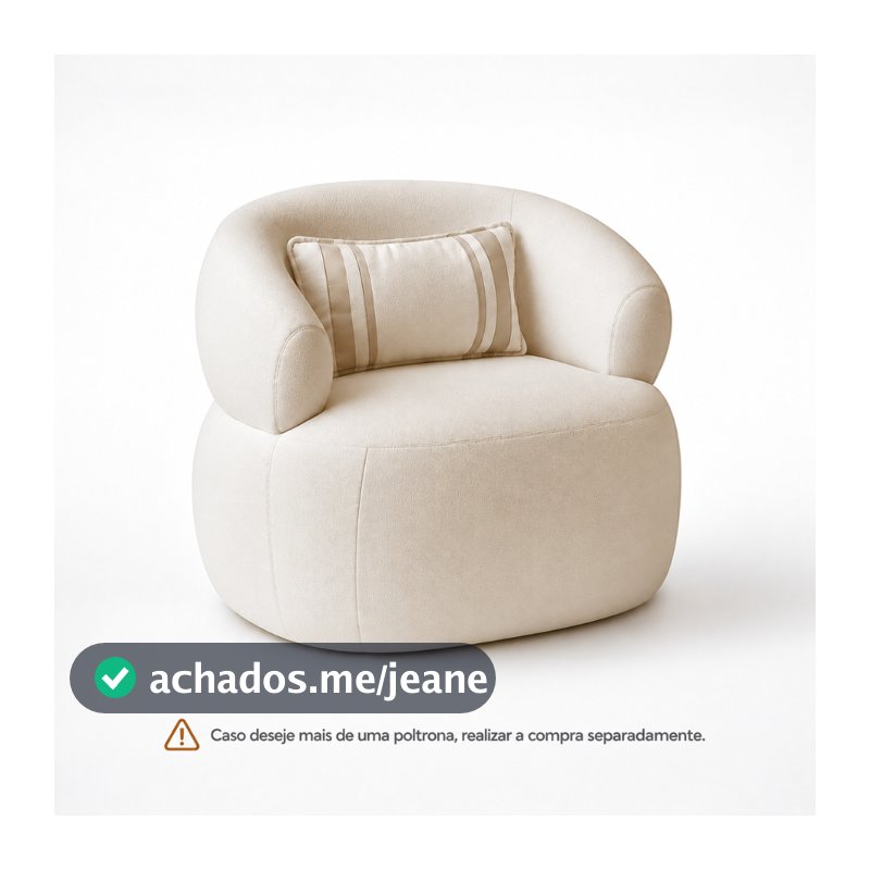 Poltrona Serena Orgânica Bouclê Off White com Almofada Sofisticada e Confortável para Sala de Estar – AV