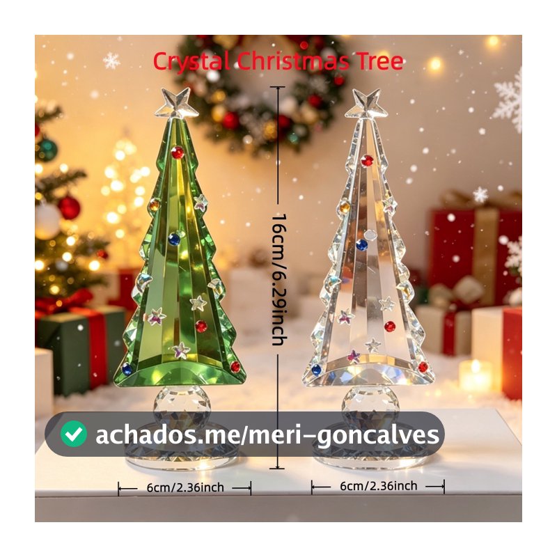 Mini enfeites de árvore de Natal de cristal, decorações de bancada de árvore de Natal de vidro transparente/verde brilha