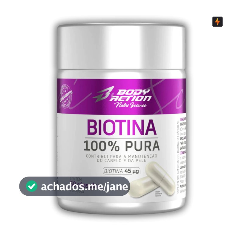 Biotina 100% Pura 45mcg 60 Cápsulas Body Action Manuteção Cabelo e Pele