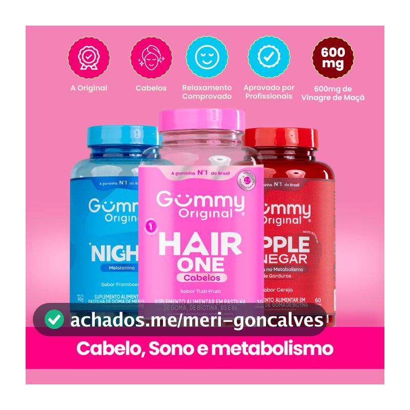 Kit Gummy Night Hair e Vinagre de Maçã 3 Frascos Melatonina Biotina Apple Cider Vinegar
