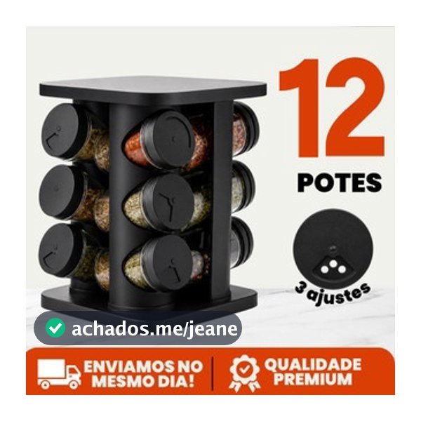 Porta Tempero Condimento Girátorio 12 Potes Cozinha Preto 360 Graus Organizador Dosador Profissional