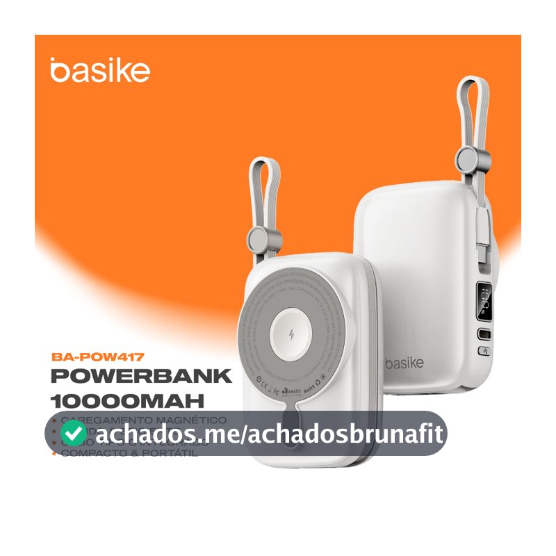 Basike Power Bank Magnético 10.000mAh PD20W 22.5W Turbo Carga Sem Fio Indução Compacto Carregador