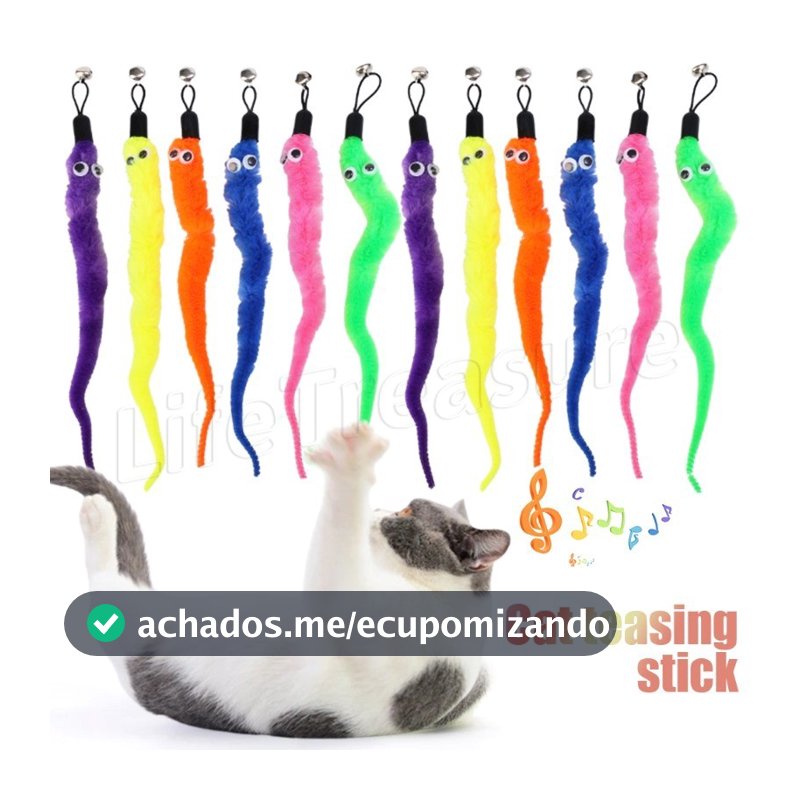 Cabeça De Substituição De Lagarta De 5 Peças-Brinquedos Interativos Para Gatos Com Sino-Substitua O Brinquedo De Pelúcia-Worms Provocando Bastão De Gato-Varinha De Olho Grande-Engraçado , Durável , Colorido-Suprimentos Animais De Estimação