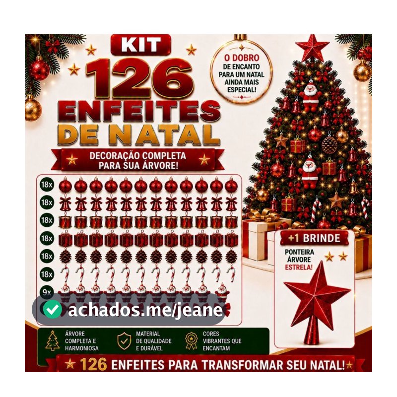 Kit 126 Enfeites Arvore de Natal Completo Decorada Decoração Natalina Acessórios Bolinhas Laços + Estrela Brinde
