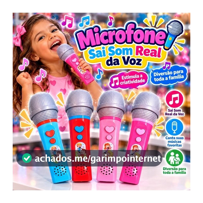 Microfone Infantil Para Criança de Brinquedo de Plástico  sai Som da Voz Karaokê