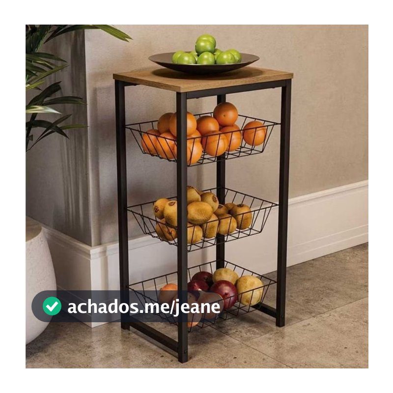 FRUTEIRA DE CHÃO COZINHA MULTIUSO COM 3 CESTO REMOVÍVEIS  MODERNA COM TAMPO DE MADEIRA MDF SUPORTA BEBEDOURO MICRO-ONDAS