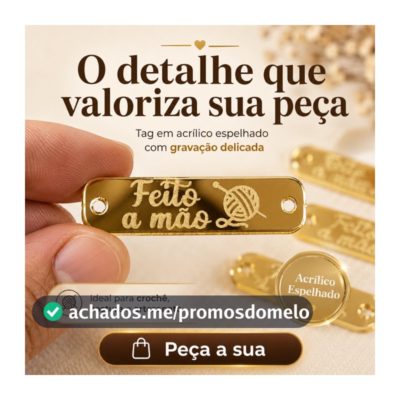 KIT 50x Plaquinha Crochê FEITO A MÃO 50 medalhas PLAQUINHAS Tags Etiquetas em acrilico Crochê Ateliê