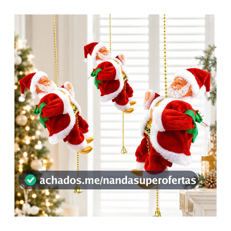 Boneco Papai Noel elétrico Na Corda Sobe E Desce Musical Natalino