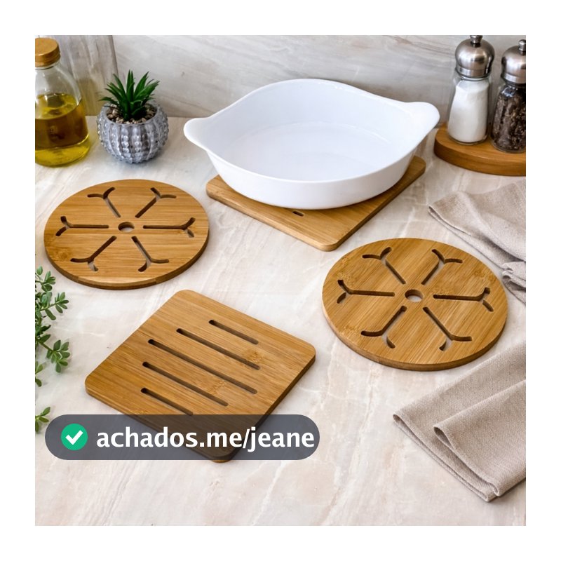 Descanso de Panela Mesa Posta Kit Descanso de Panela de Bambu Ecológico Eco House