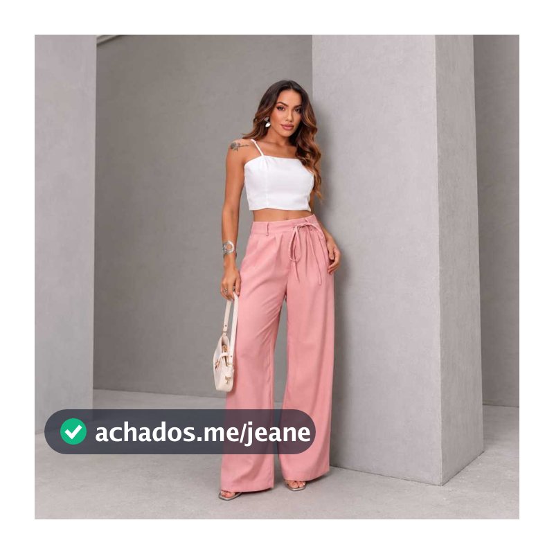 Calça Feminina Pantalona Cintura Alta Com Cordão na Cintura Tecido Sensoriale Marrant