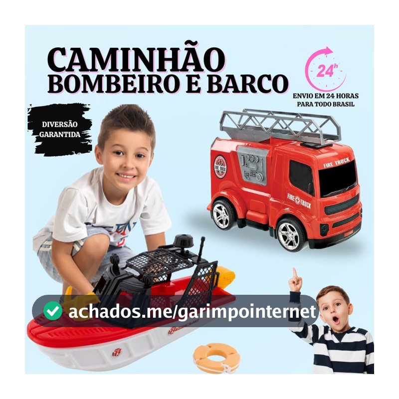 Bombeiro Fire Truck Barco Infantil Rescue Team Resgate Brincar Na Piscina Menina Menino
