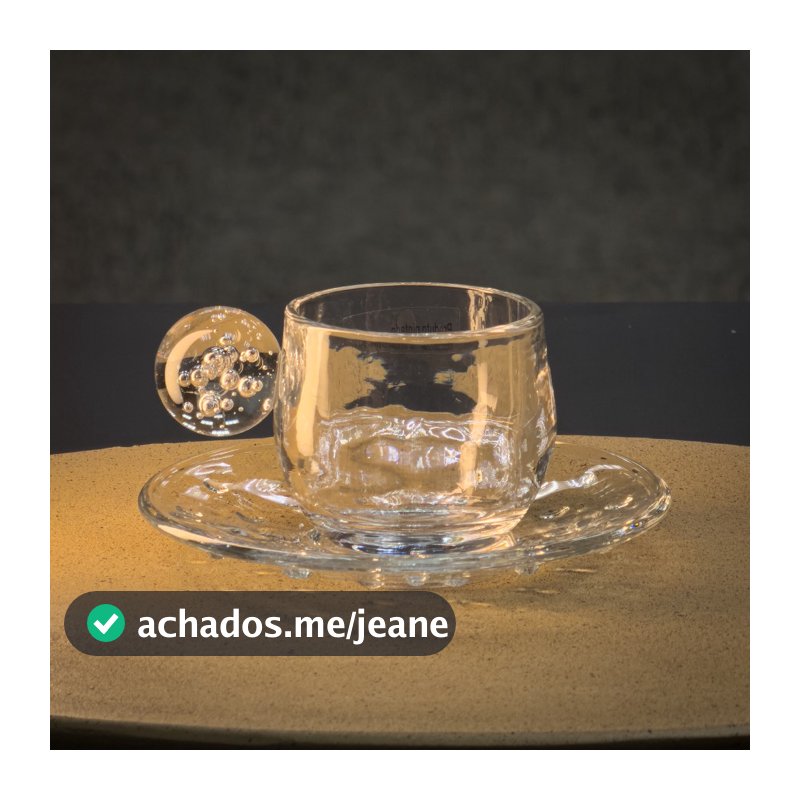 Jogo 6 Xícaras Café Vidro Bolha 90ml com Pires Luxo