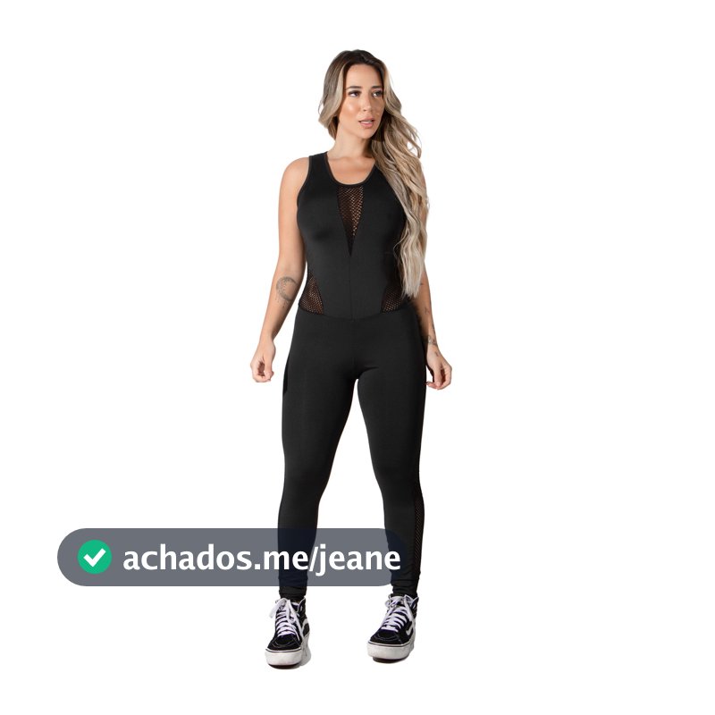 Macacão Feminino Fitness com Tela Preto – Decote nas Costas, Alta Qualidade para Treino e Academia