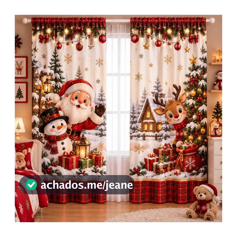 Cortina Moderna Sublimada Decorativa Lavável Tema Natal - 05