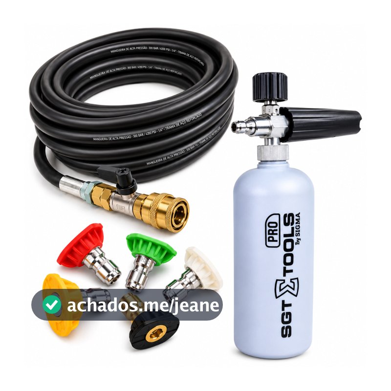 Kit Mangueira com registro engate rápido bicos coloridos e Snow Foam compatível lavadoras Wap