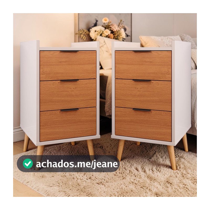 +Kit com 2 Mesas De Cabeceira Com 2 Nichos 3 Gavetas Estilo Retrô Toni Virgínia Diversas Cores G2