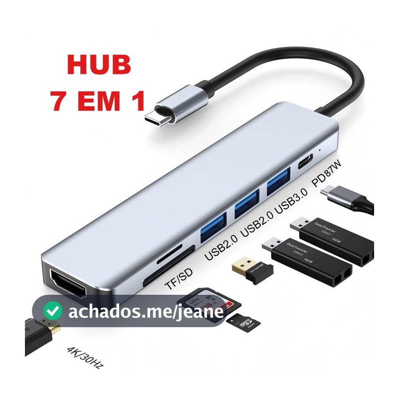 HUB 7 em 1 Tipo C USB HDTV 4K 30Hz Vídeo USB 3.0 USB 2.0 SD TF Cartão Slot Leitor de Dados USB-C